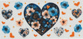 Blue Heart with Flowers