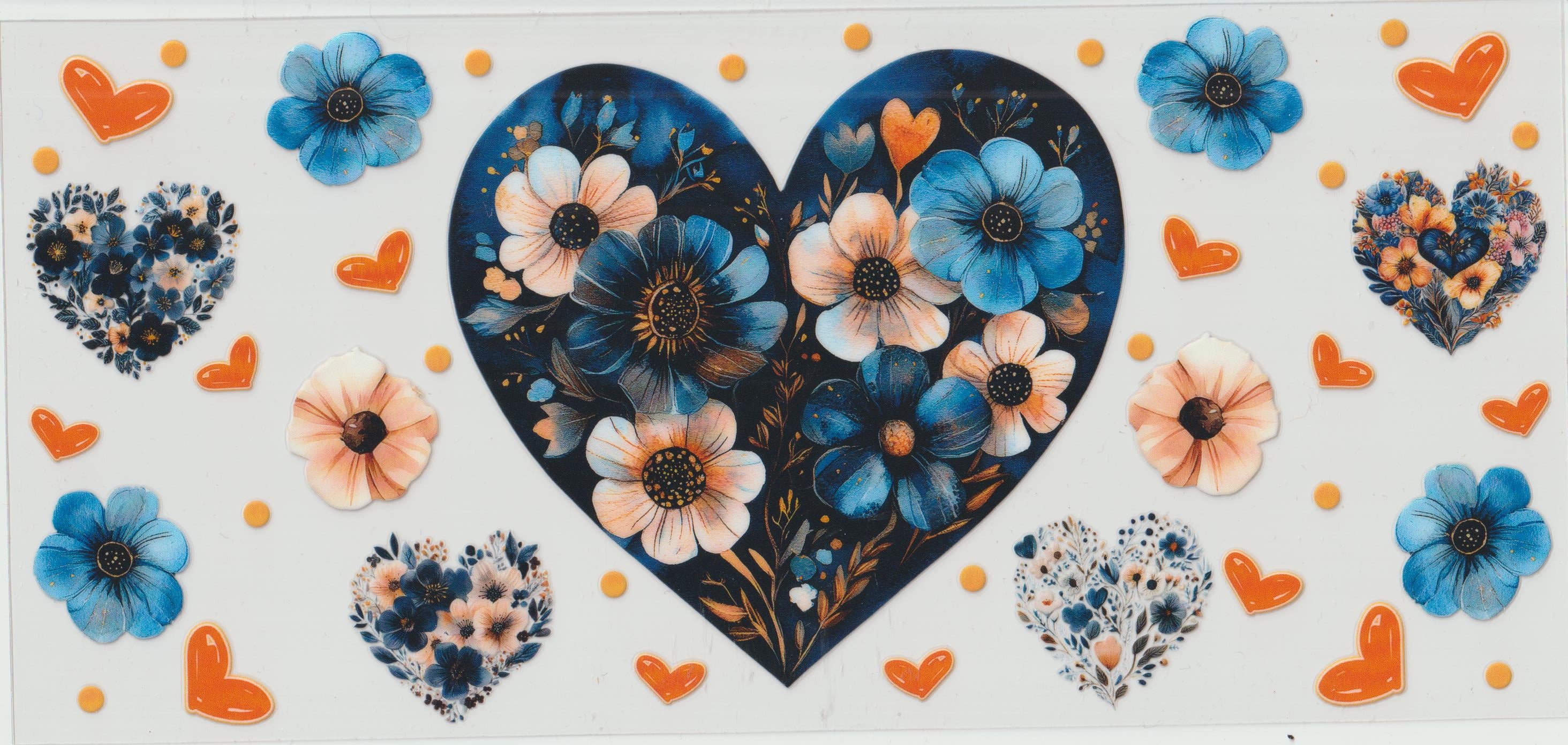 Blue Heart with Flowers