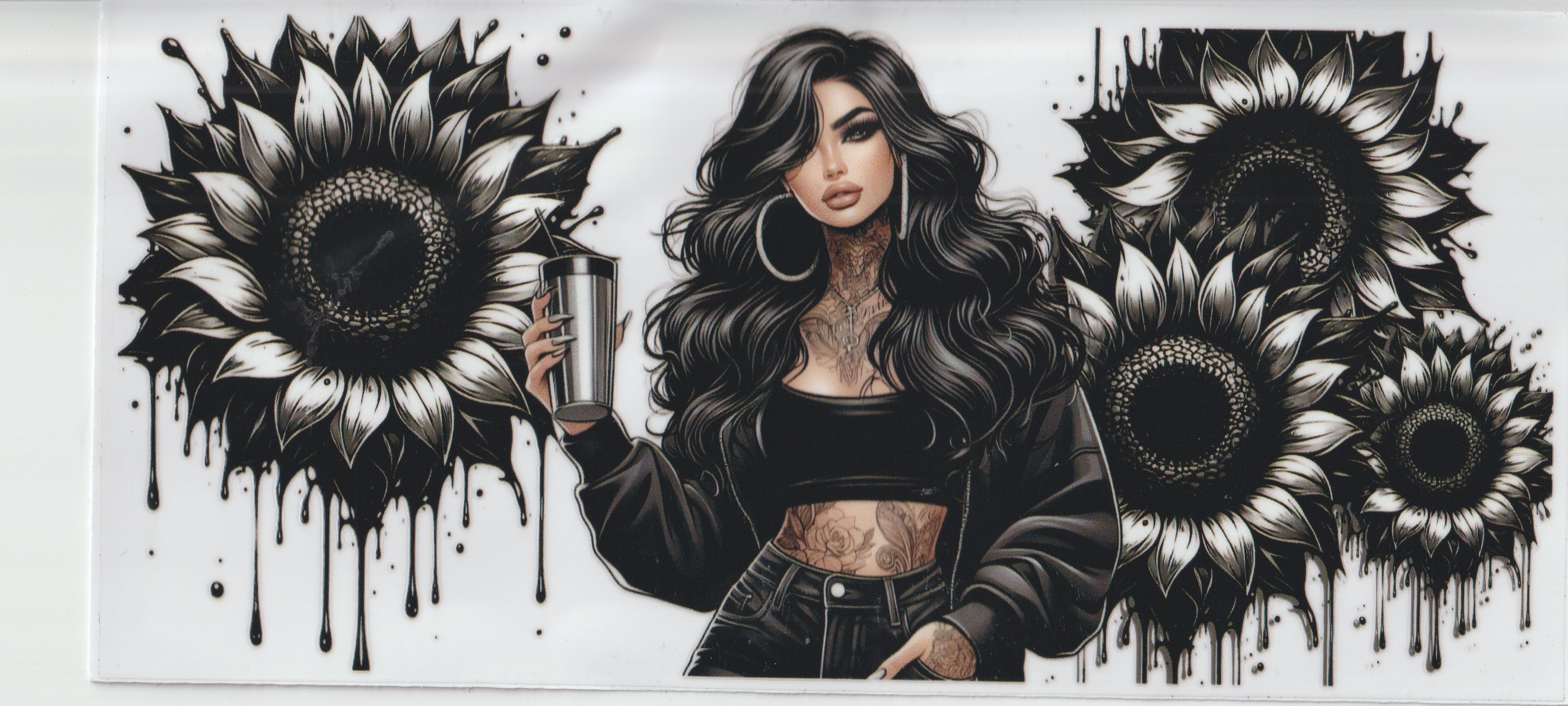 Black haired and black sunflower girl