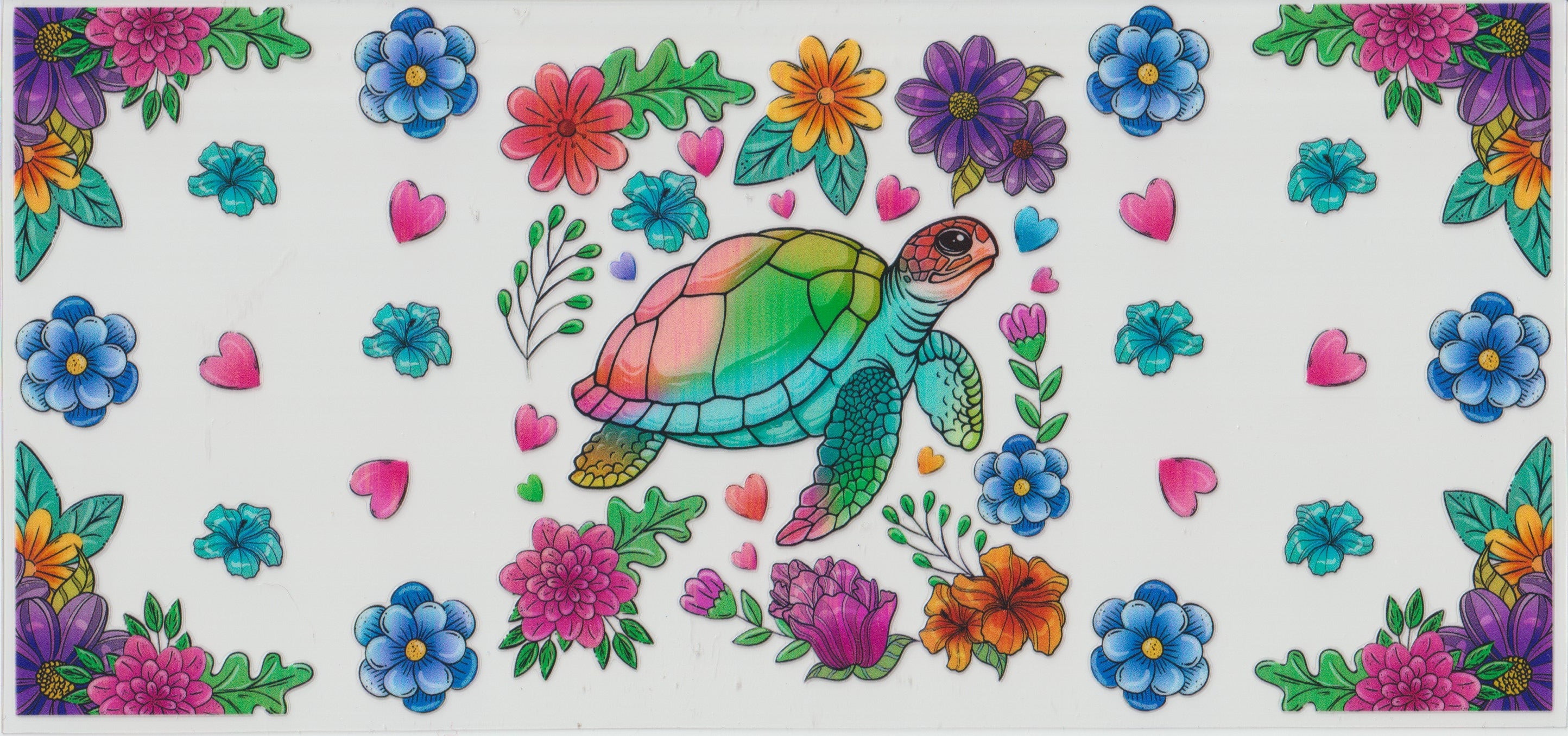 Sea Turtle Colorful Flowers