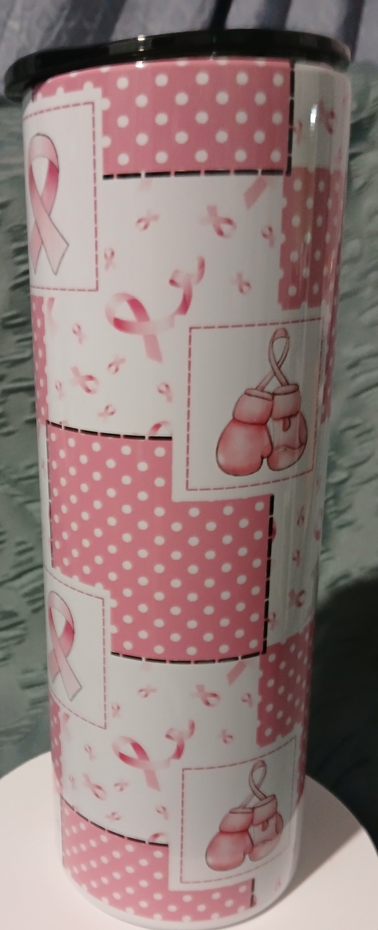 Pink ribbon boxing gloves 20oz Stainless steel tumbler